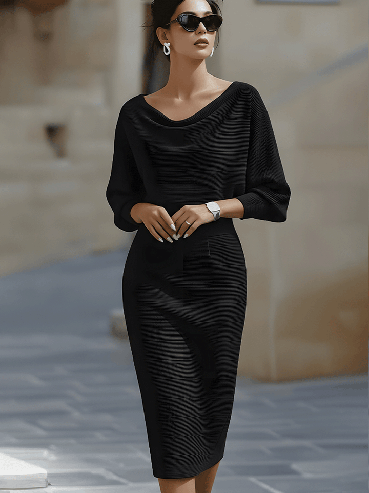 Cliona | Draped Cowl-Neck Midi Dress