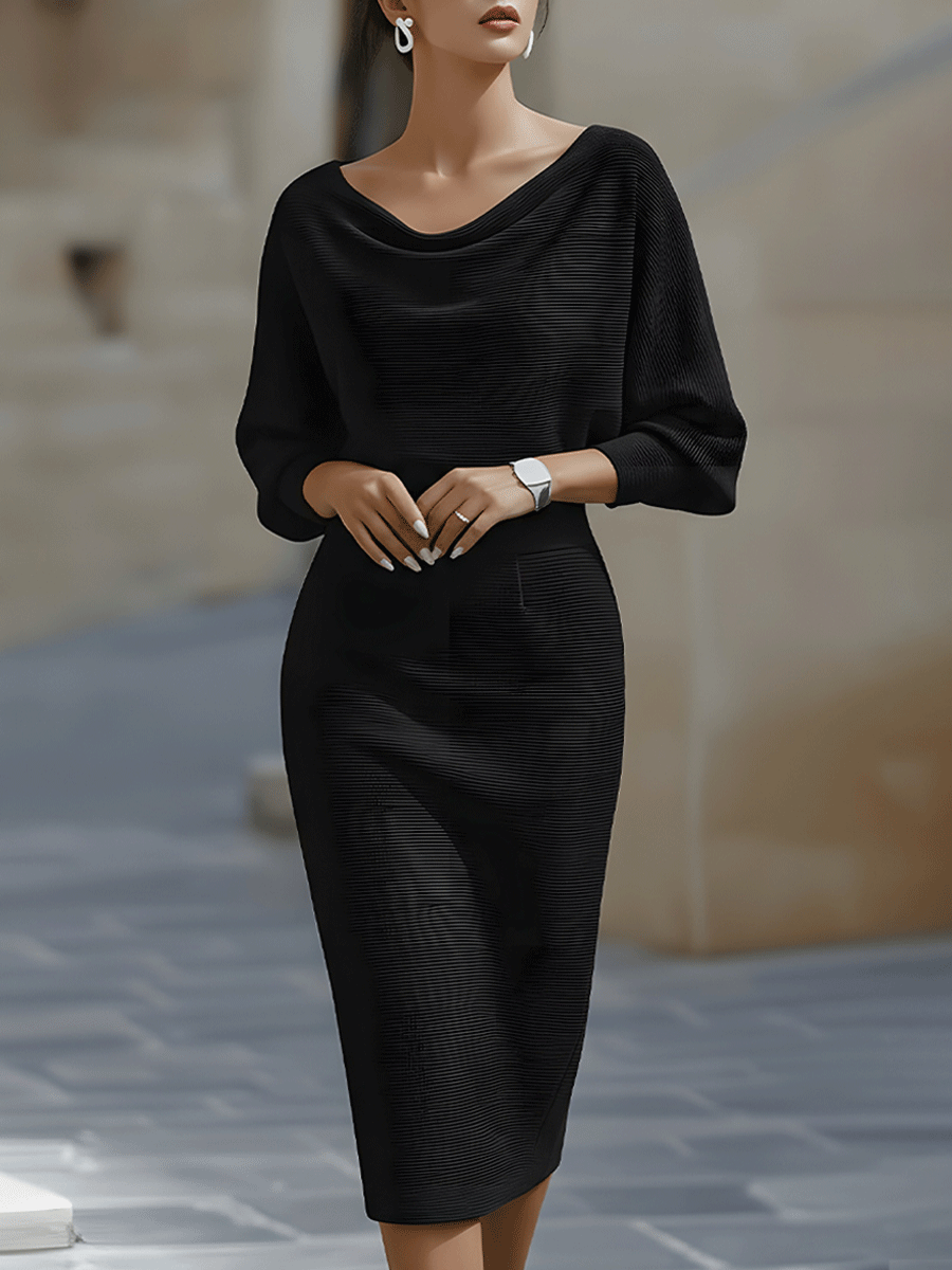Cliona | Draped Cowl-Neck Midi Dress