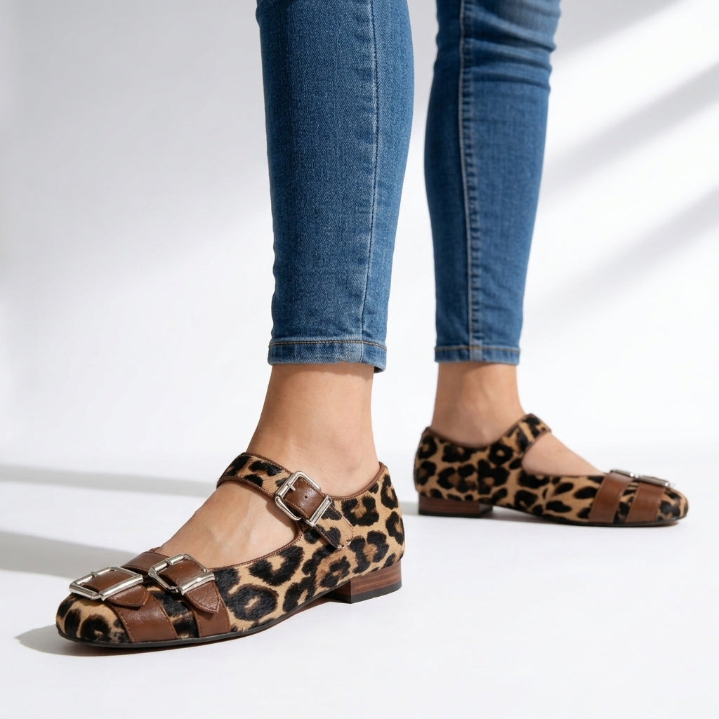 Amélie Leopard Mary Jane Flats