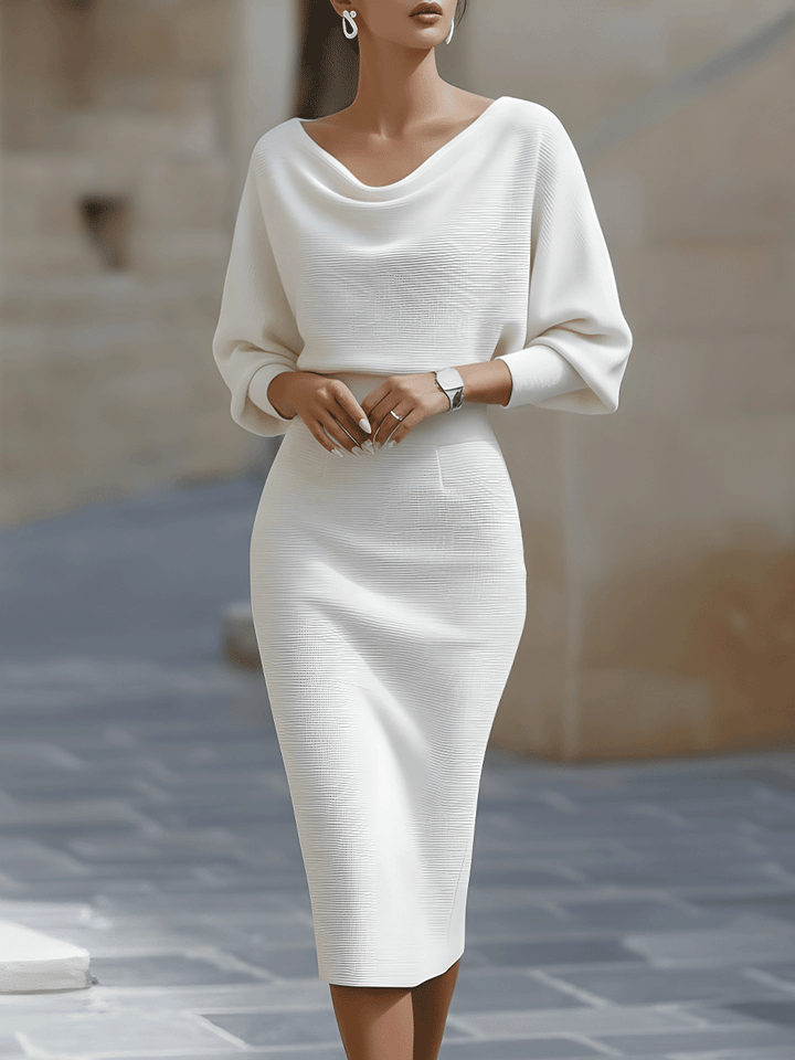 Cliona | Draped Cowl-Neck Midi Dress
