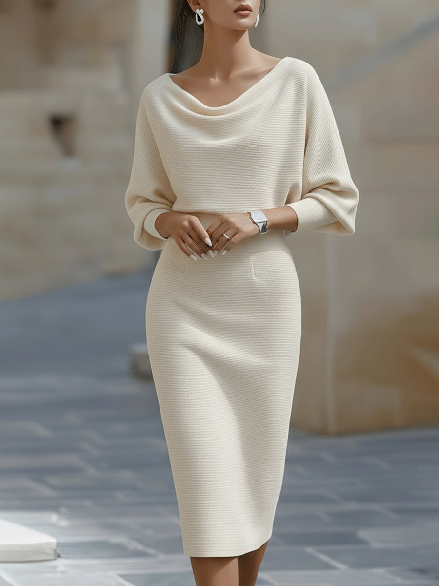 Cliona | Draped Cowl-Neck Midi Dress