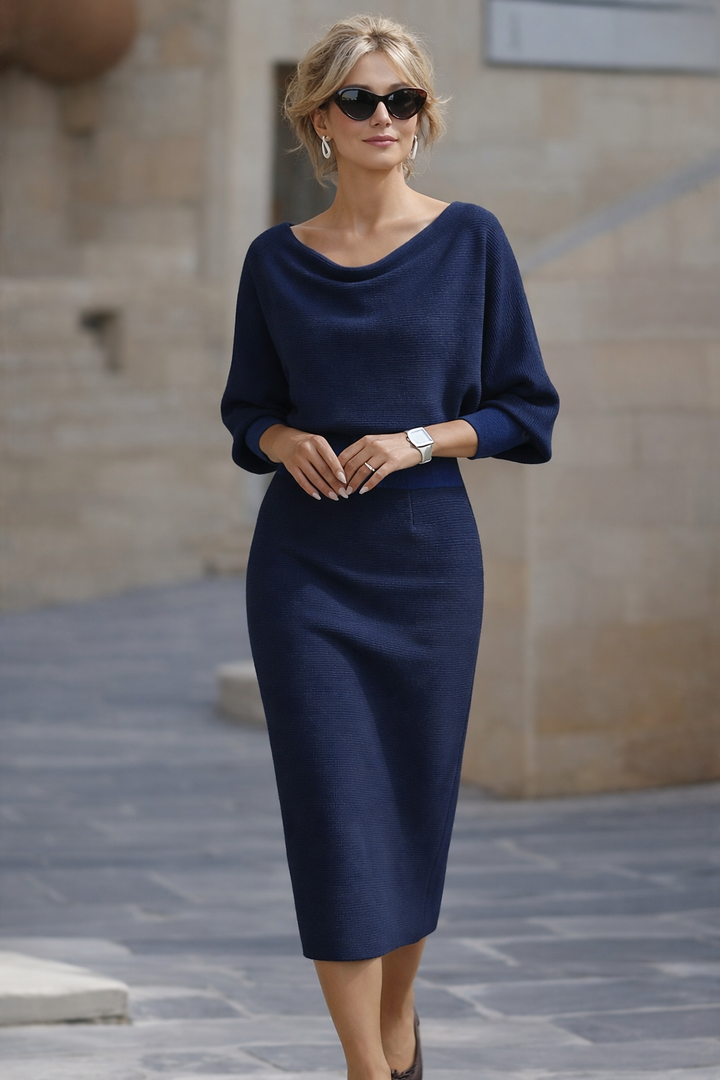 Cliona | Draped Cowl-Neck Midi Dress