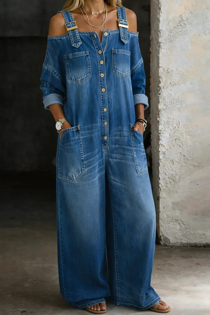 Ide | Off-Shoulder Denim Jumpsuit