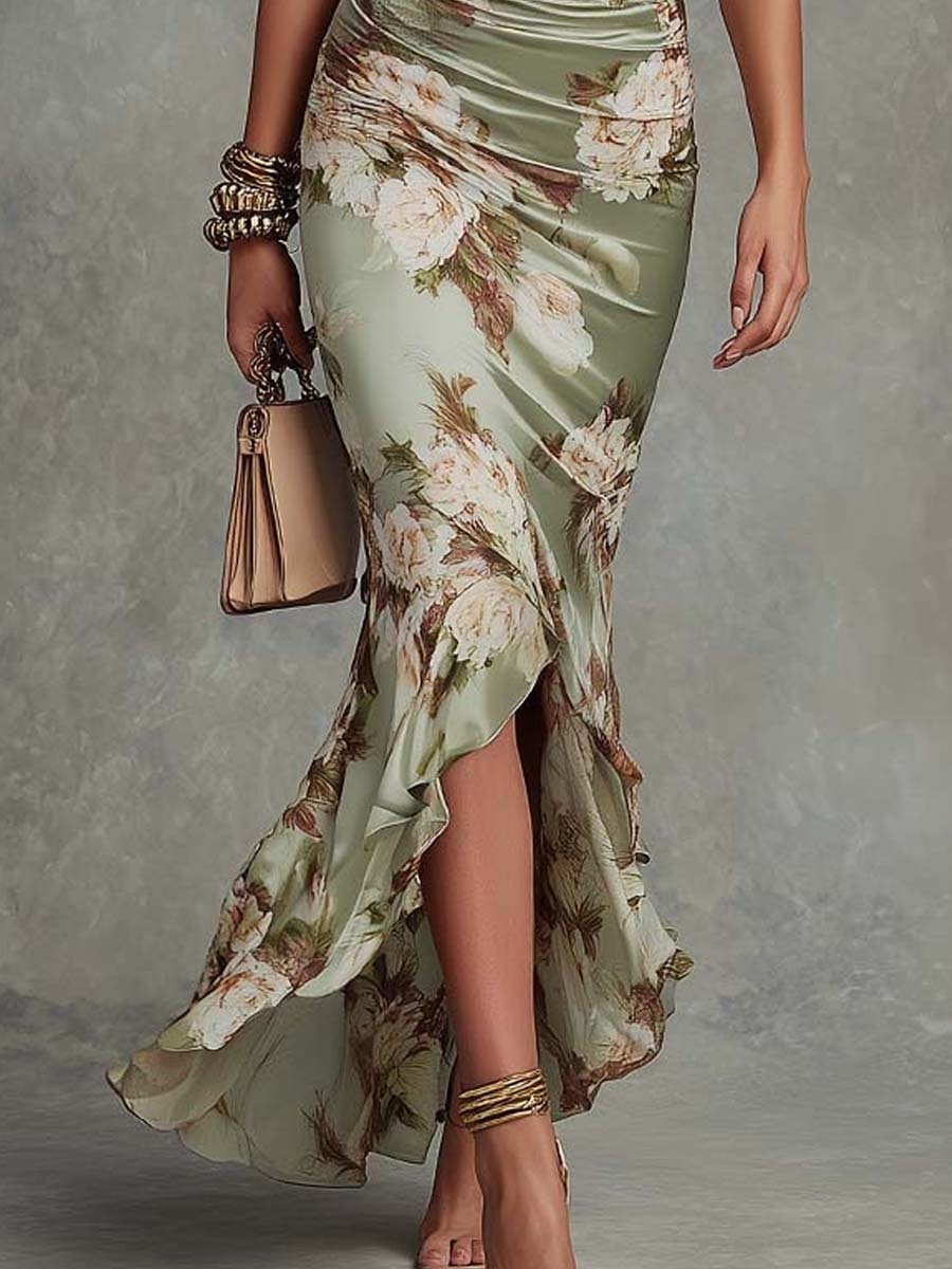 Fionnuala | Floral Satin Mermaid Dress