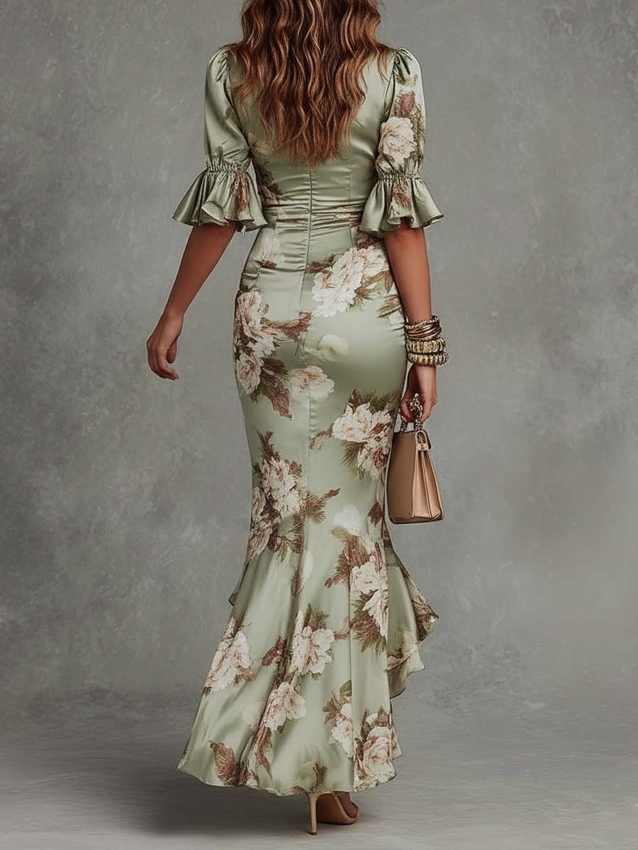 Fionnuala | Floral Satin Mermaid Dress