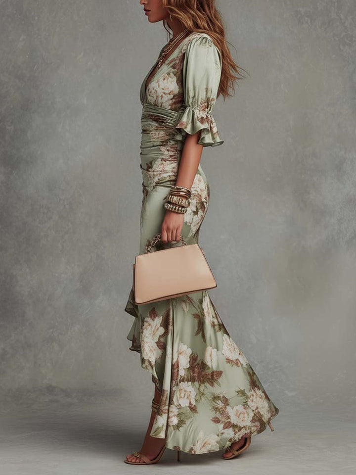 Fionnuala | Floral Satin Mermaid Dress