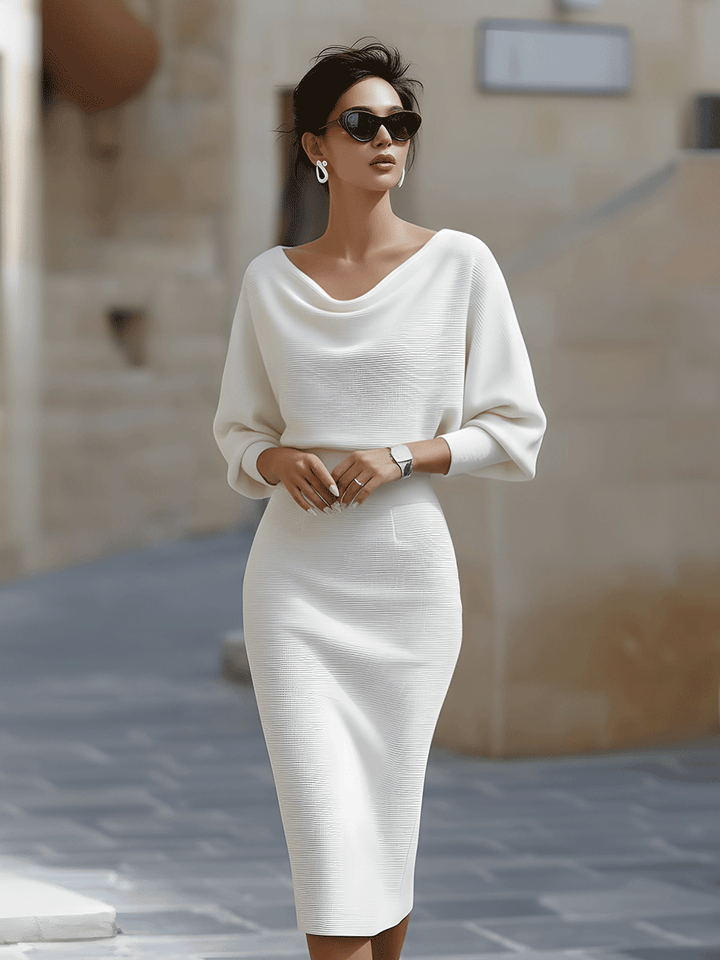 Cliona | Draped Cowl-Neck Midi Dress