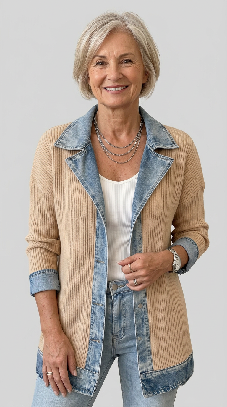 Finola | Knit Denim Trim Jacket