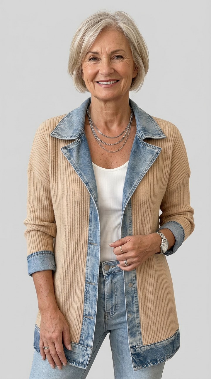 Finola | Knit Denim Trim Jacket