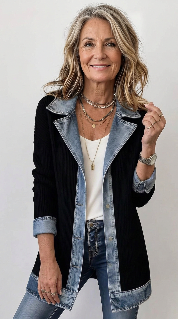 Finola | Knit Denim Trim Jacket