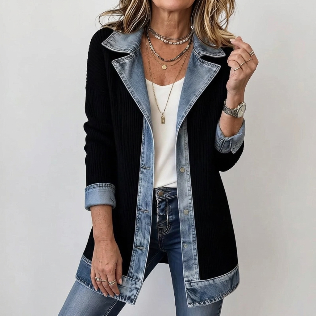 Finola | Knit Denim Trim Jacket