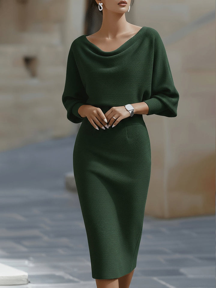 Cliona | Draped Cowl-Neck Midi Dress