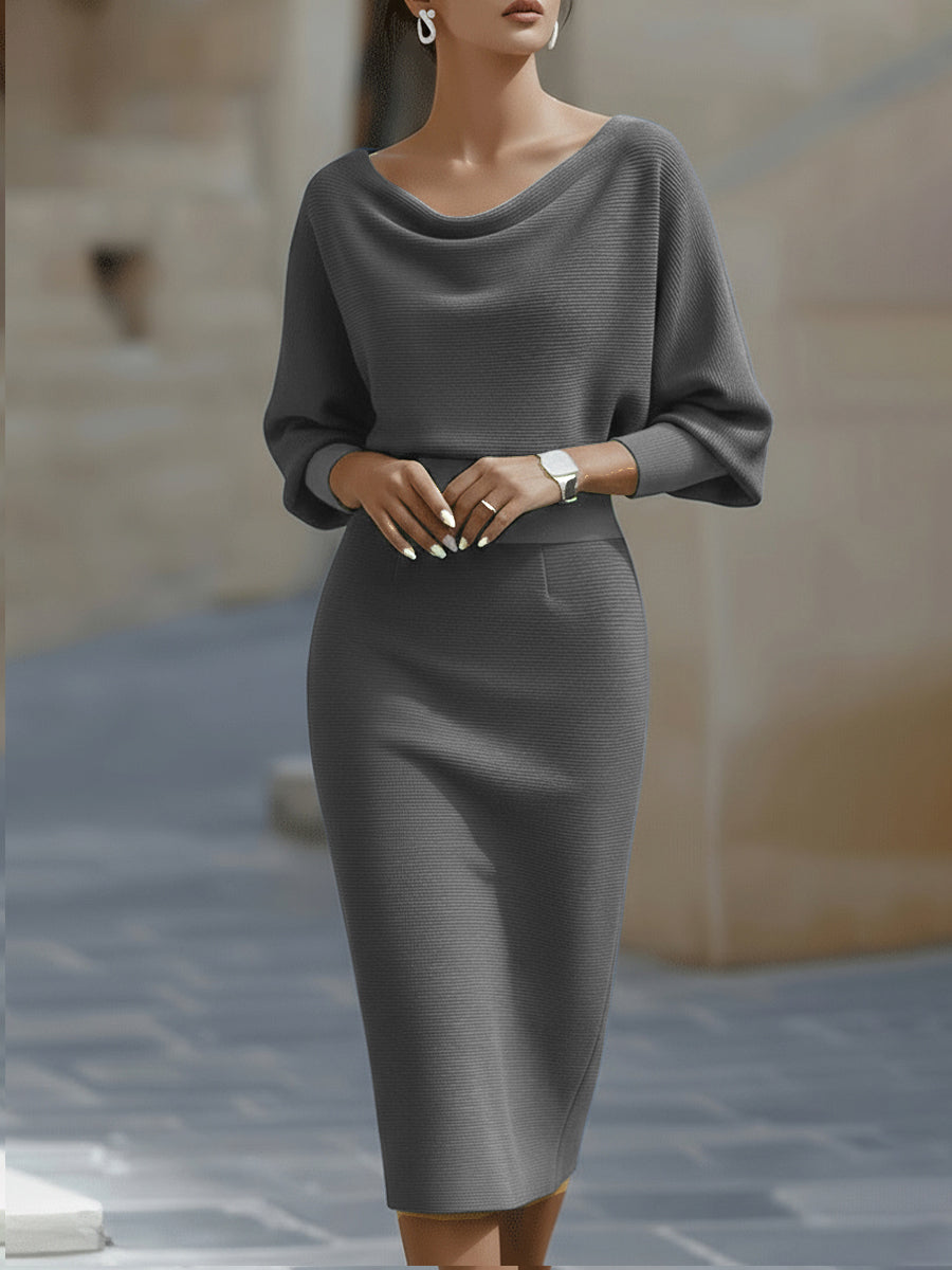 Cliona | Draped Cowl-Neck Midi Dress