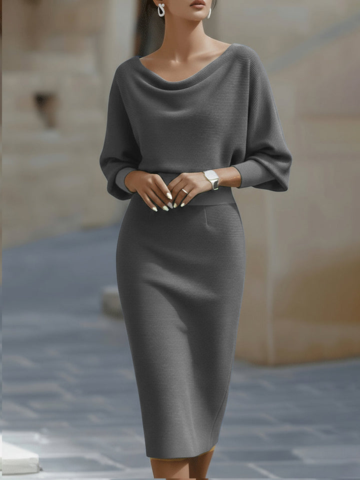 Cliona | Draped Cowl-Neck Midi Dress