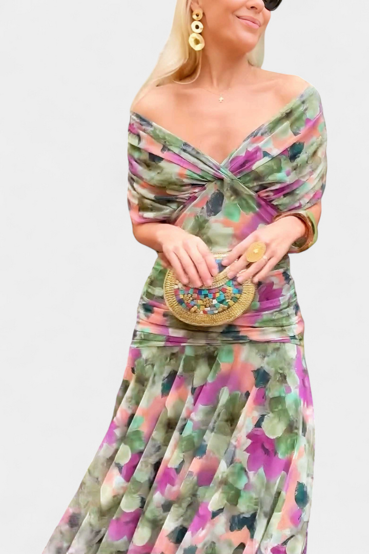 Elowen - Long floral dress with V-neck
