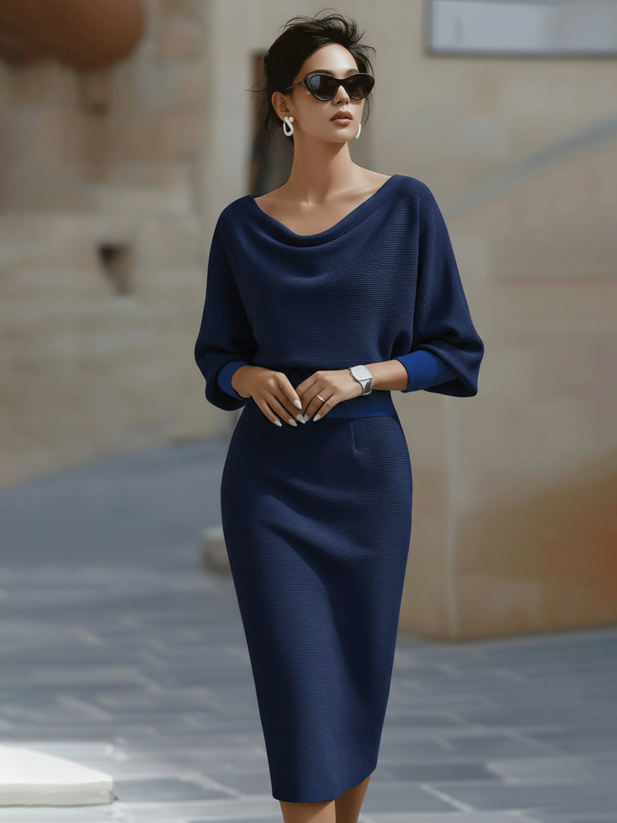 Cliona | Draped Cowl-Neck Midi Dress
