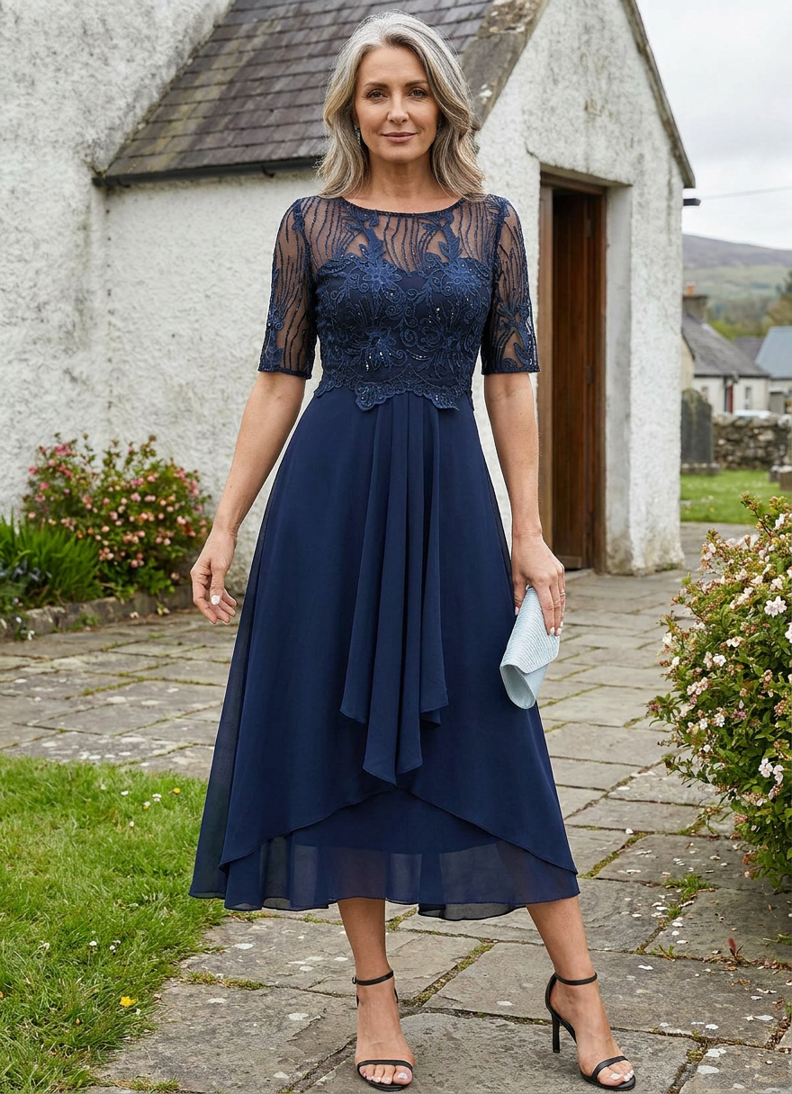 Sinead | Lace Bodice Midi Dress