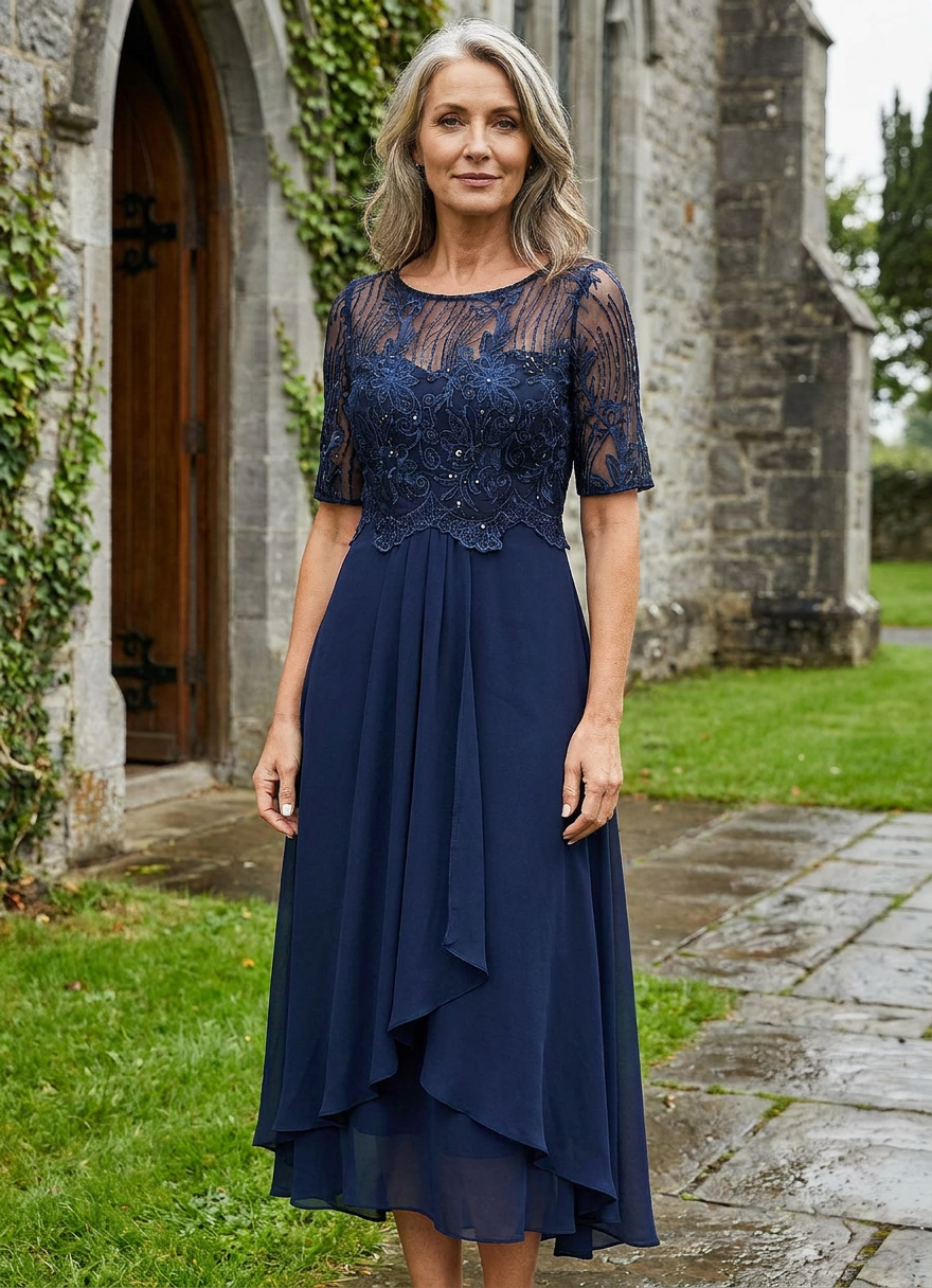 Sinead | Lace Bodice Midi Dress